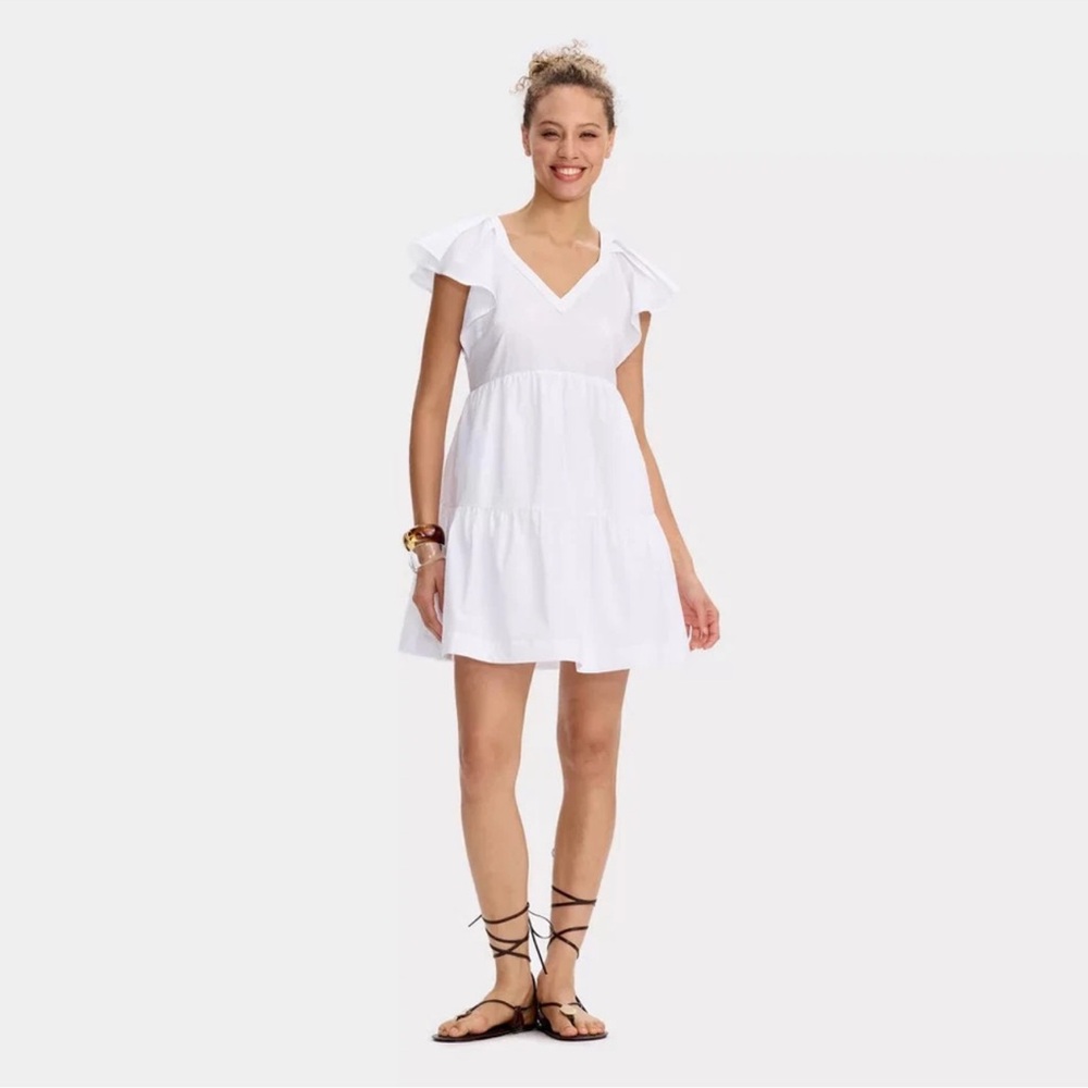 Women's Tiered Ruffle Short Sleeve Mini A-Line Dress - Universal Thread White S